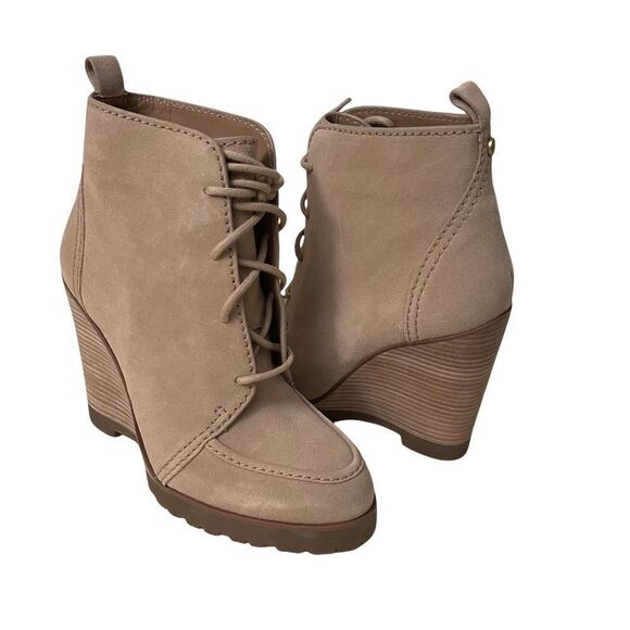 MICHAEL Michael Kors Piper Lace up Wedge Ankle Boots,Drk Khaki Leather sz 6M NEW - Picture 1 of 8